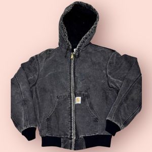 Vintage Carhartt J130 Washed Duck Canvas Insulated Distressed Hooded Jacket Mens